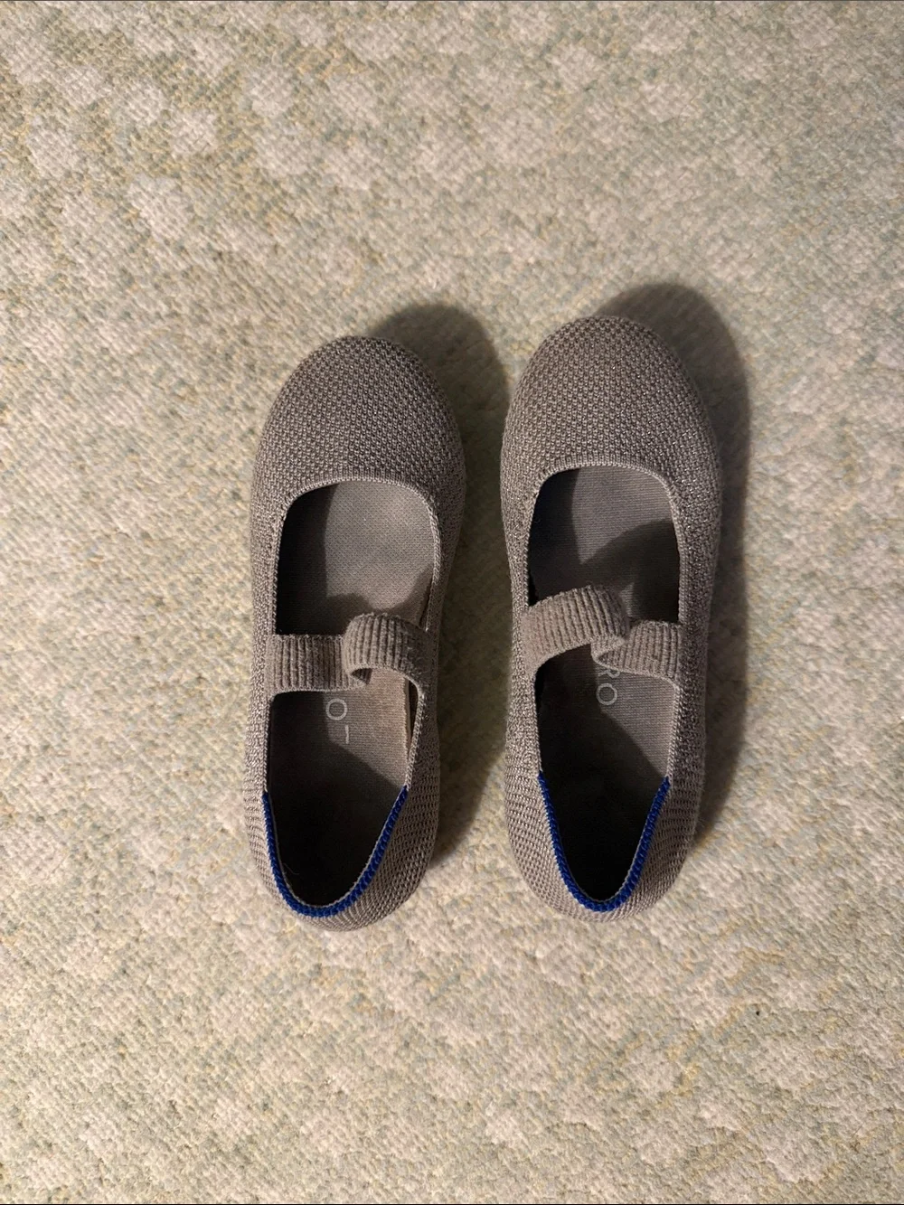 Rothy's Kids Gray Knit Mary Jane with Blue Trim
